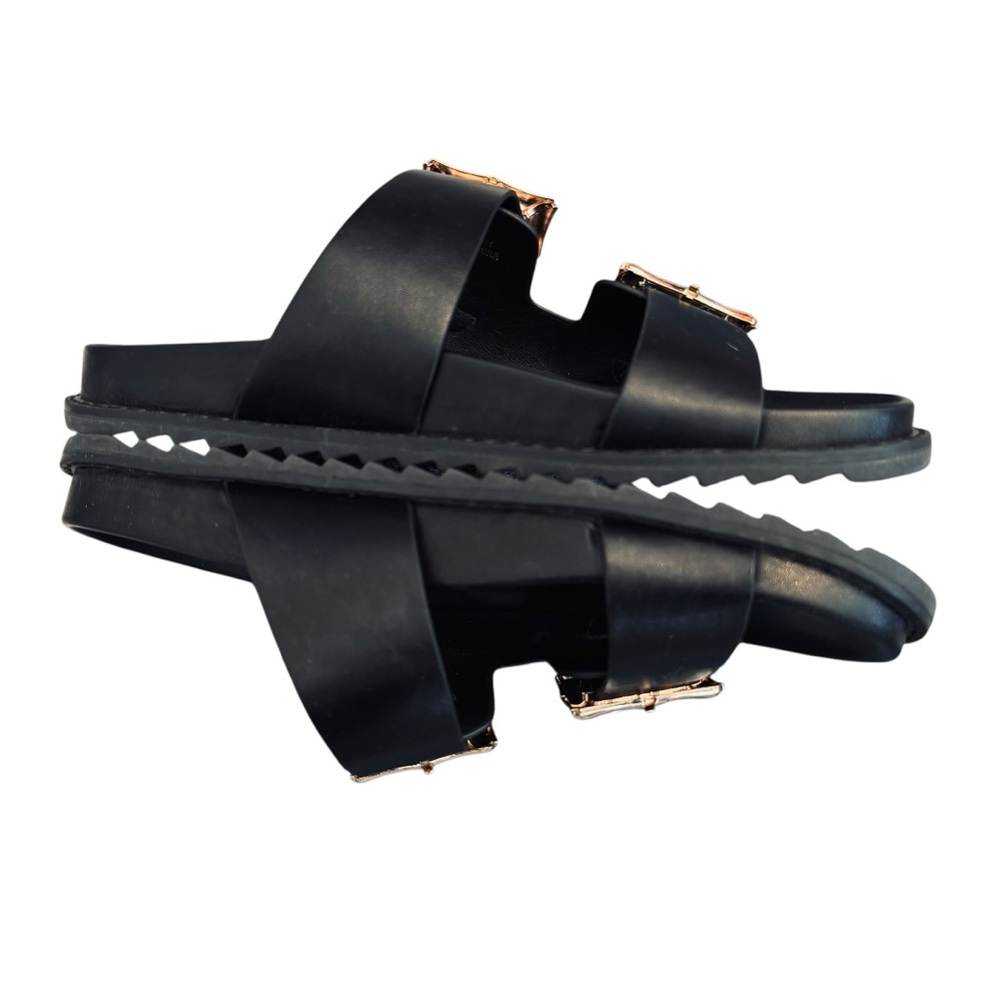 Jason Wu Black & Gold Marzan Slide Sandals with Gold Buckles - Picture 12 of 15